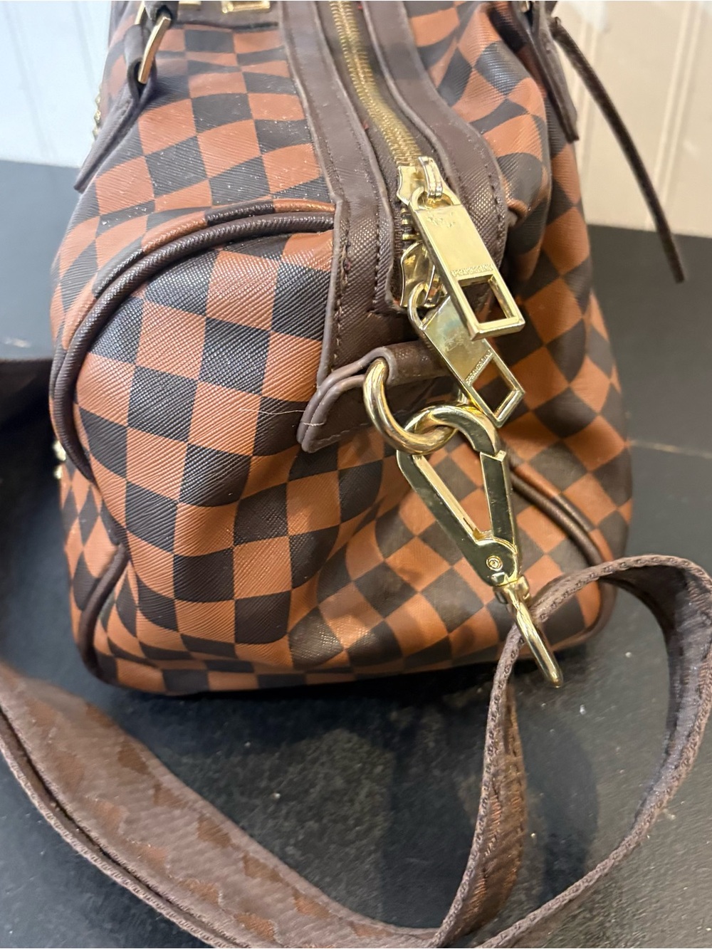 Sprayground Brown Checkered Studded Crossbody Weekender - Picture 6 of 11